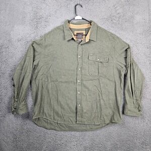 CQR Mens 3XL Olive Green Flannel Button Down Shirt Corduroy Collar Long Sleeve